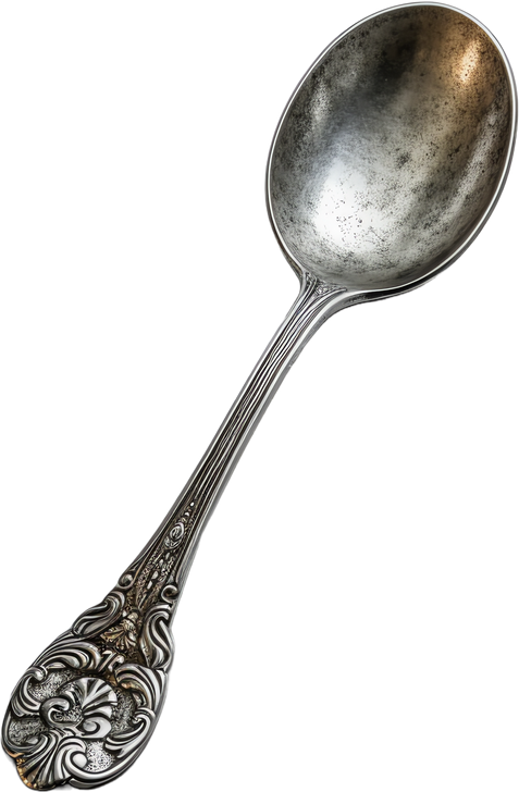 A tarnished antique silver spoon